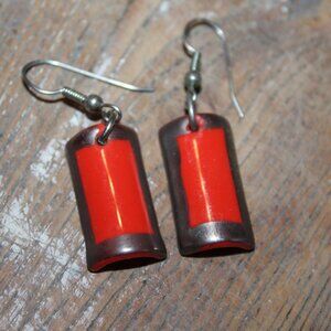 Vintage Red and Gold Slump or Slag Glass set of Earrings